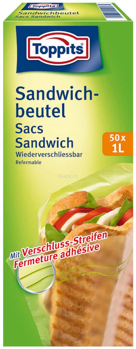 2x Toppits Lunchzakjes Hersluitbaar 1 liter 50 stuks