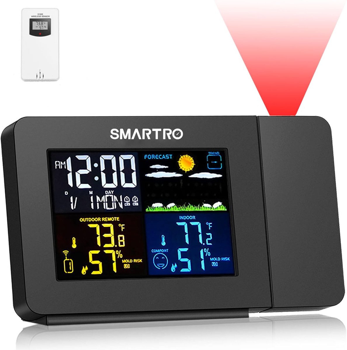 Projectie Wekker met Thermometer en Vochtigheidsmonitor voor Slapkamers