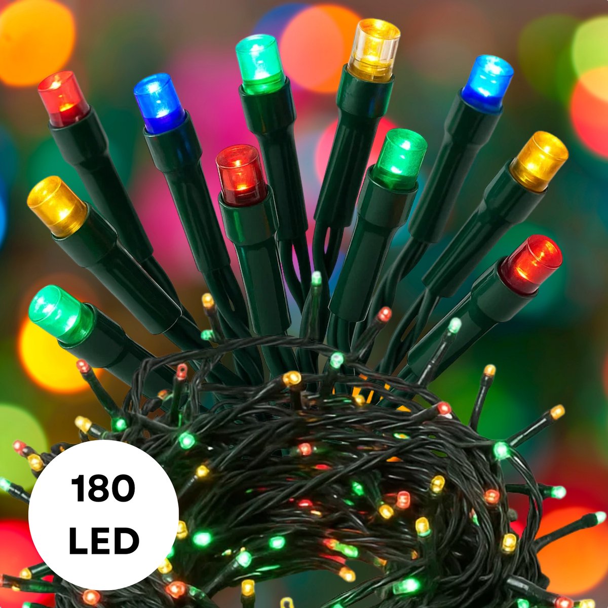 Cheqo LED Kerstverlichting - Kerstlampjes - Kerstboomverlichting - 180 LED Lampjes - Multicolor Verlichting - 8 Lichtfuncties - Geheugenfunctie - Timer Functie - 13.5 Meter Lengte - Groen Snoer - IP44 Adapter - Binnen en Buiten
