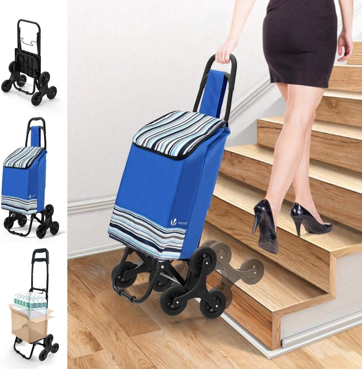 Inklapbare Boodschappentrolley met 6 Wielen voor Trappen – 30L