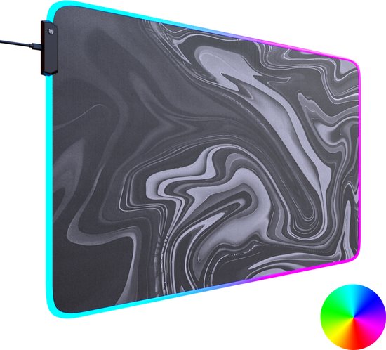 Tapis de souris Gaming ProFPS Premium XXL avec Siècle des Lumières LED RVB – 90 x 50 cm – 7 couleurs – Antidérapant, hydrofuge et compatible eSport – Épaisseur 4 mm