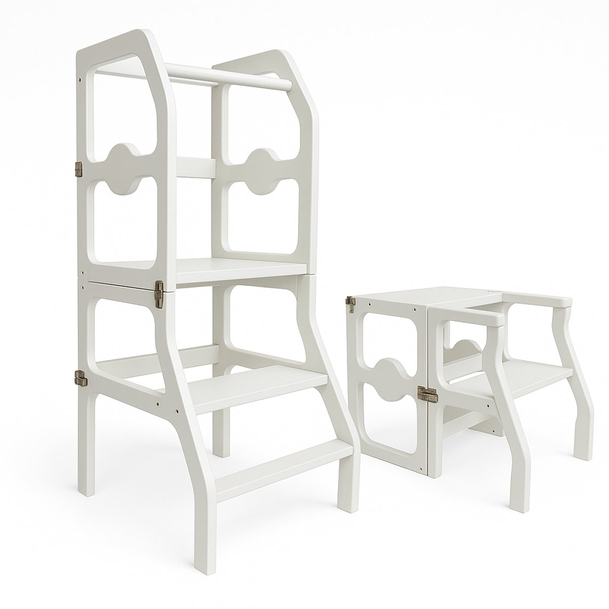 Houten Montesorri Leertoren - Keukenhulp voor Peuters - Learning Tower - Opvouwbaar tot Stoel en Tafel - Inklapbaar - Wit