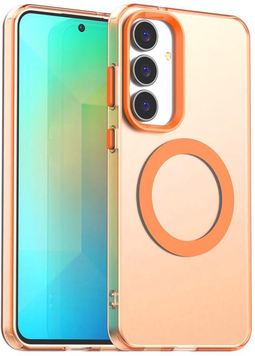 Mobigear Hoesje geschikt voor Samsung Galaxy S25 FE MagSafe Telefoonhoesje Hardcase | Mobigear Shockproof Backcover | Geschikt voor MagSafe | Geschikt voor Draadloos Opladen met Magnetische Ring | Geschikt voor MagSafe Case - Oranje
