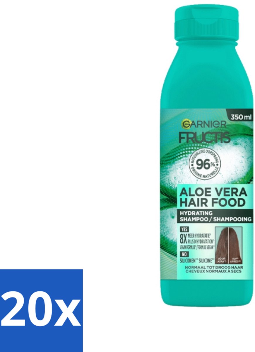20 x Garnier - Fructis Hair Food Aloe Vera - Shampoo - Normaal tot Droog Haar - 350 ml - Aloe Vera Shampoo - Droog Haar - Normaal Haar - Hydratatie - Vegan Shampoo