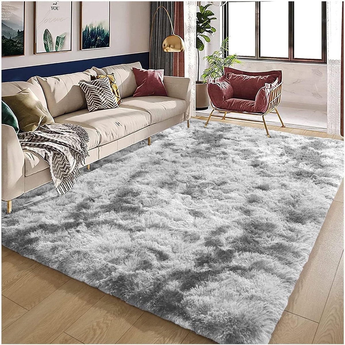 Allecto Plus - Hoogpolig vloerkleed 80x160 cm wasbaar - Modern, antislip tapijt voor woonkamer en slaapkamer - Groot formaat - Lichtgrijs.