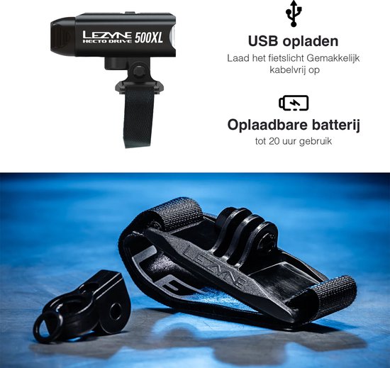 Lezyne Helm Hecto Drive 500XL - Fietsverlichting LED - Fietslamp voor op Helm - Draadloos Oplaadbaar Fietslicht - Ingebouwde USB-Stick - 500 lumen - Zwart — afbeelding 3