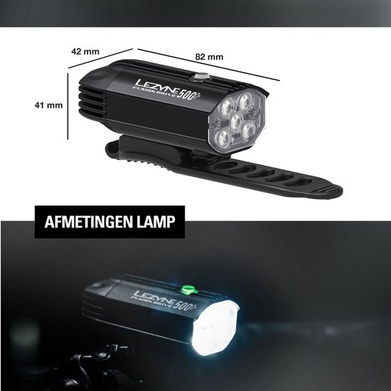 Lezyne Fusion Drive Pro 500+ Satin Voorlamp - Fietsverlichting - Voorlicht fiets - Fietslamp USB-C oplaadbaar - Waterdicht - 500 lumen - 6 standen - Zwart — afbeelding 3