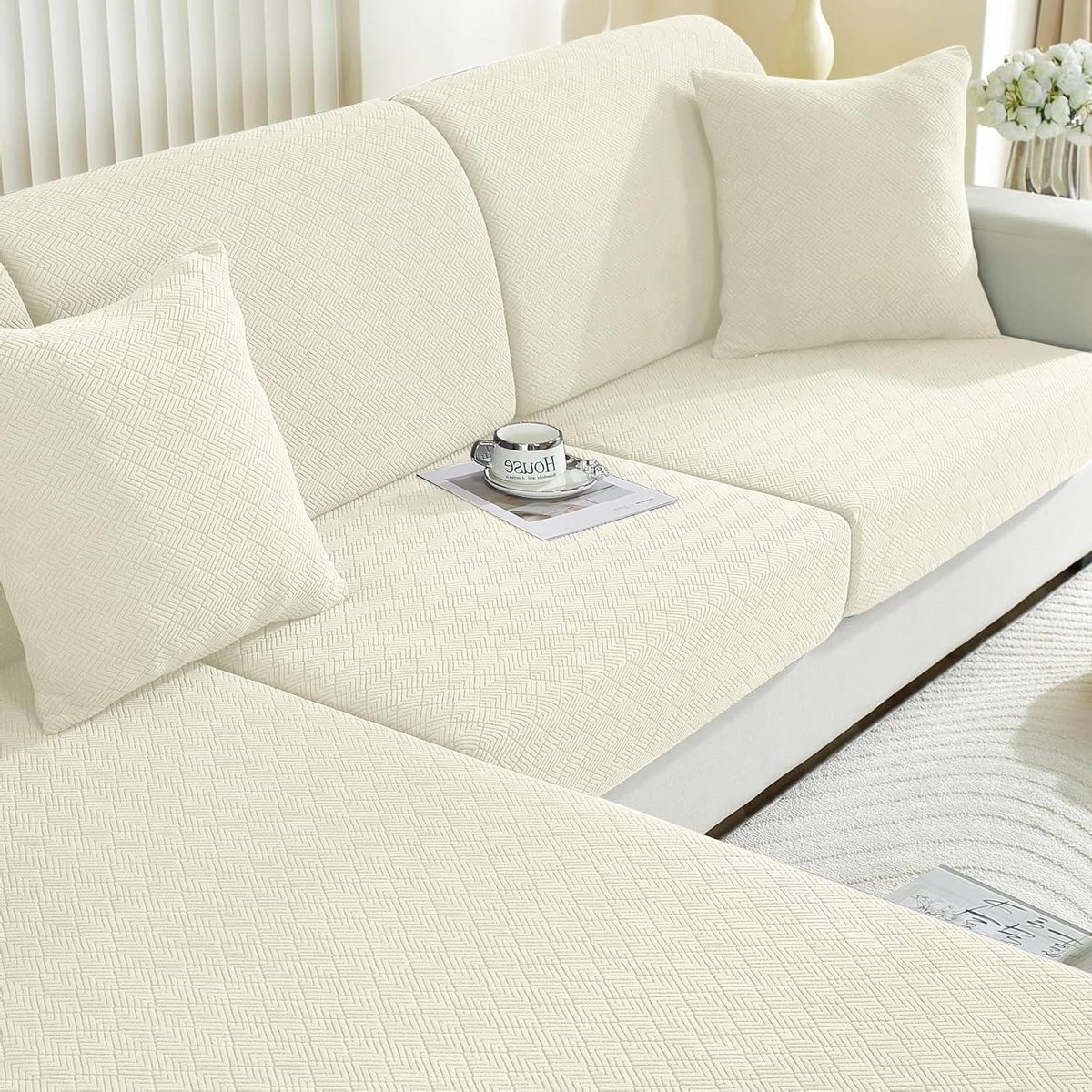 Allecto Plus - Universele Elastische Sofa Kussenhoes, Krasbestendig Zitkussenbescherming, Bankkussens Hoes (Groot 1 Plaats, Beige)