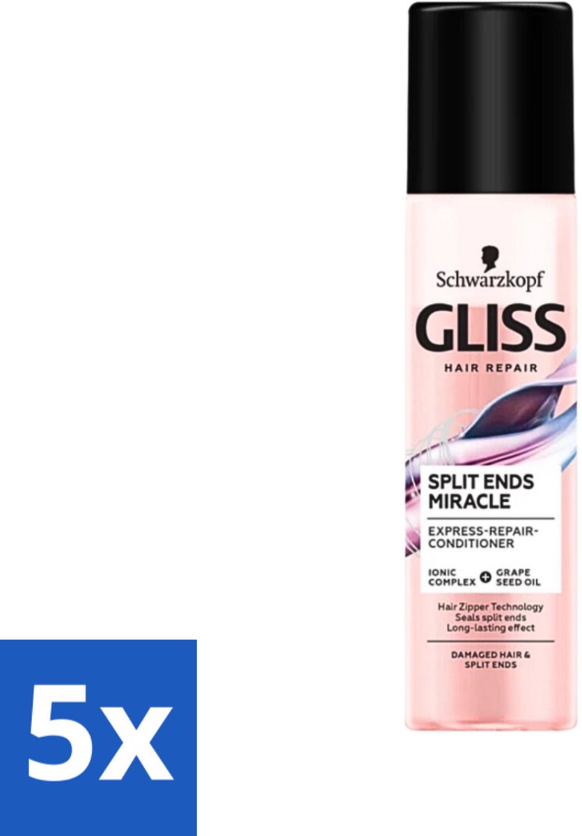5 x Gliss - Split End Anti-Klit Spray - Tegen Gespleten Haarpunten - 200 ml - Voordeelverpakking - 5 stuks
