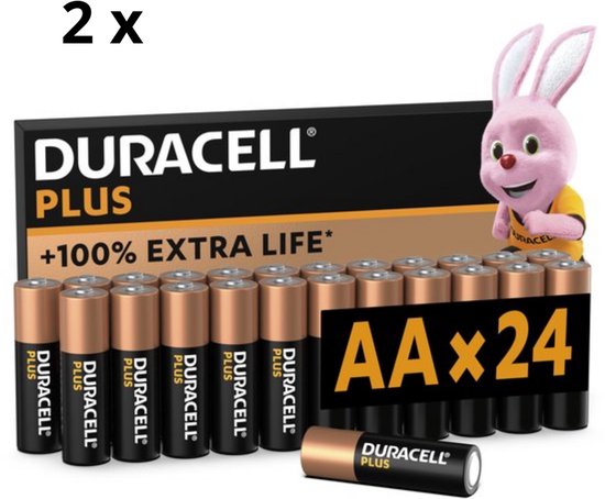 Piles alcalines Duracell Plus AA - 1,5 V, LR6 - 48 pièces