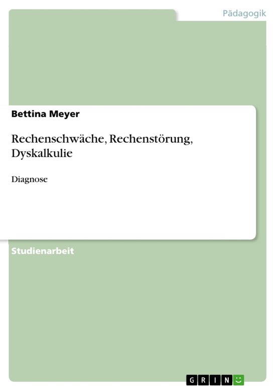 Rechenschw�Che, Rechenst�Rung, Dyskalkulie - cover