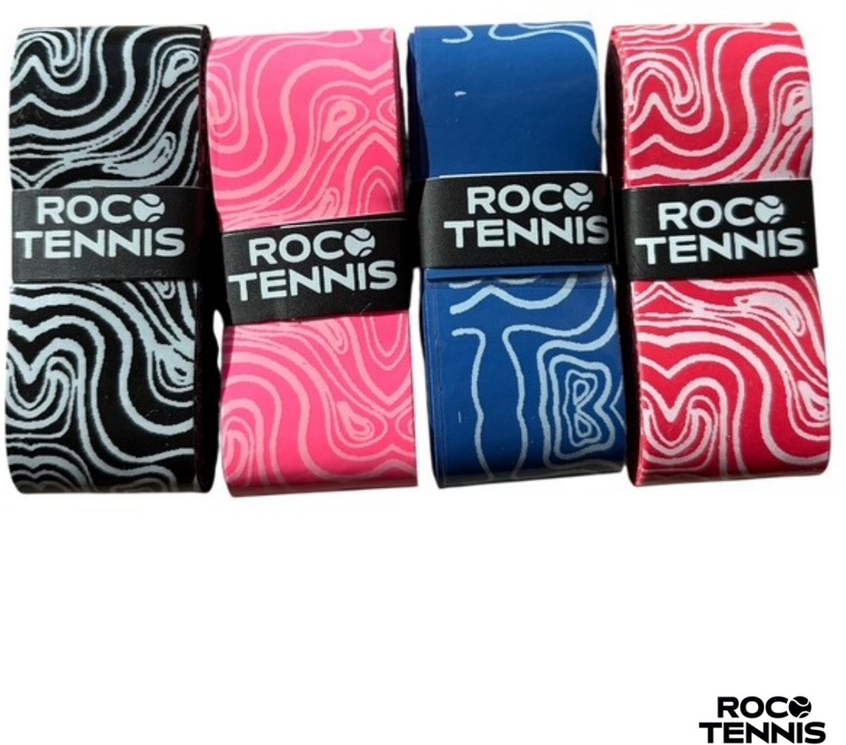 4 stuks | Roco Tennis Overgrips | Antislip | Dry | Zweetabsorberend | Uniek Patroon | Tennis | Padel | Badminton | Squash | Overgrip | Tennisgrips | Soft | Zacht | Multicolor