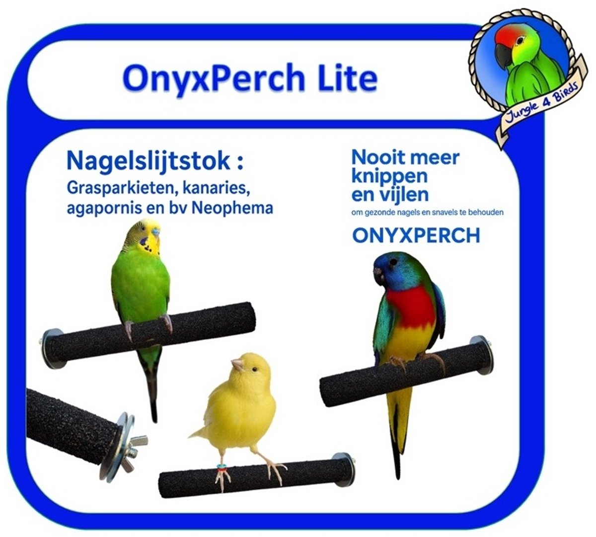 OnyxPerch Lite – Slijtstok Ø 24 mm x 12 cm – Voor parkieten, kanaries en neophema’s - Nagel en snavel verzorging