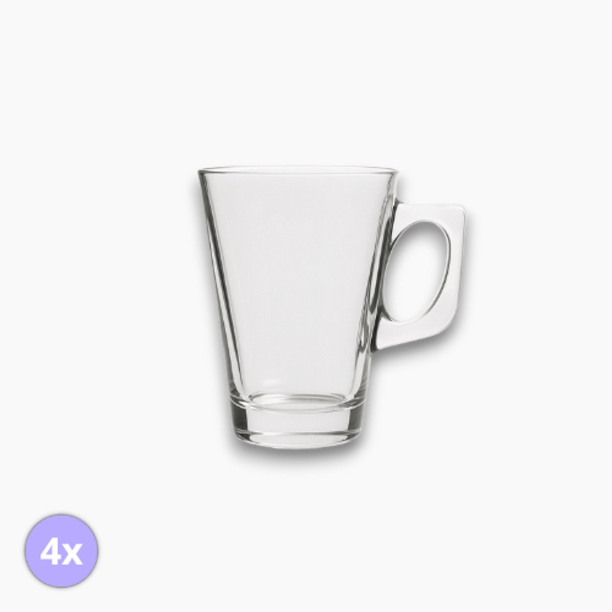 Glazen Mokken – Set van 4 – 250 ml – Transparant – Met oor – Vaatwasserbestendig