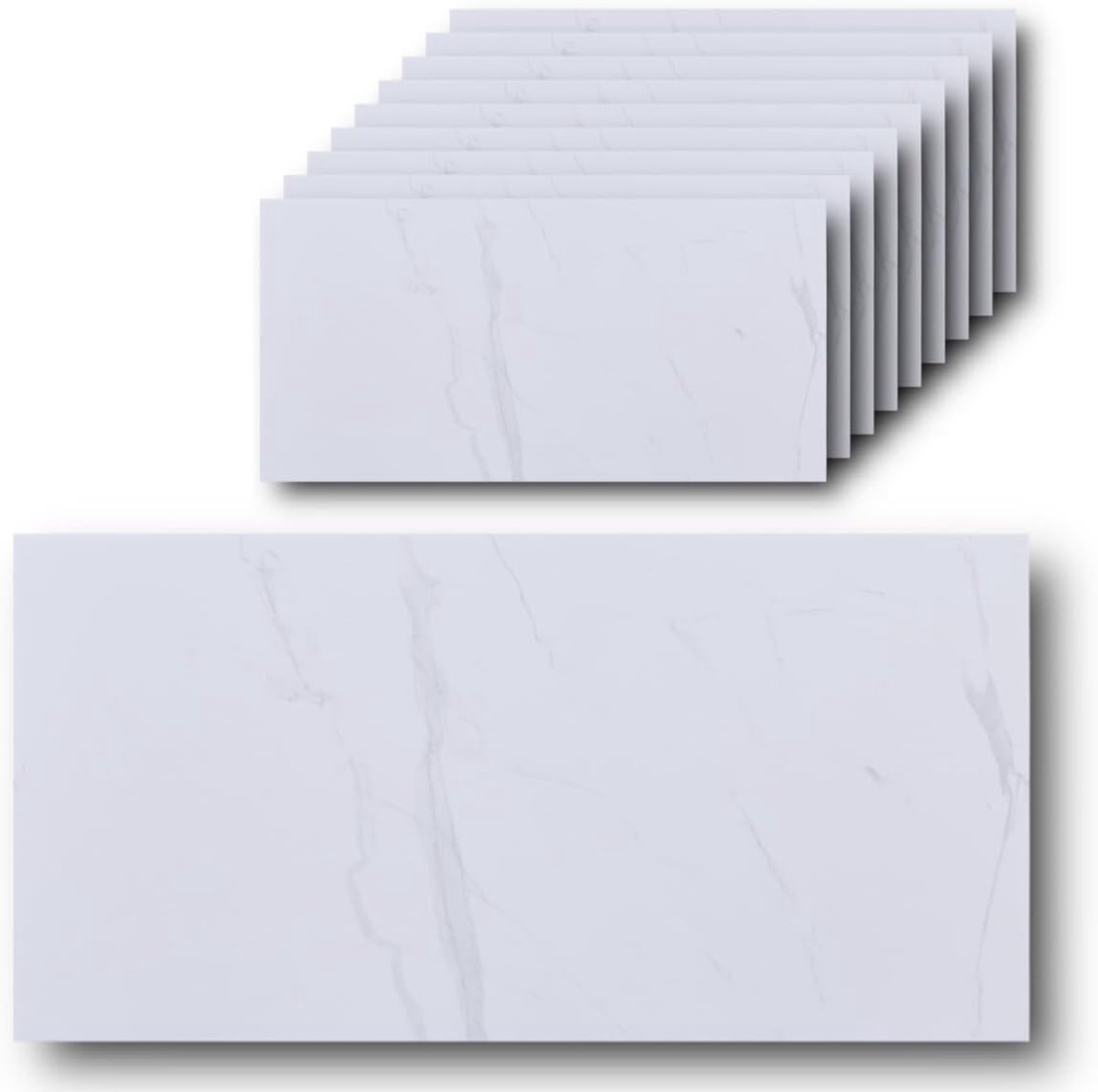 tegelstickers, marmer, wit, 60 x 30 cm, zelfklevende tegels, kleeftegels voor keukenachterwand, wandpanelen, keuken, wanddecoratie, slaapkamer, woonkamer, badkamer, 10 stuks