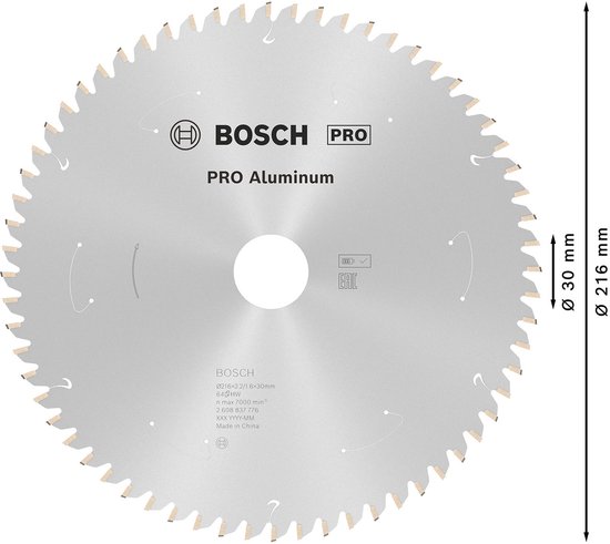 Lame de scie circulaire carbure BOSCH PROFESSIONAL 216 x 30 x 2,2 mm (64 dents) - Aluminium