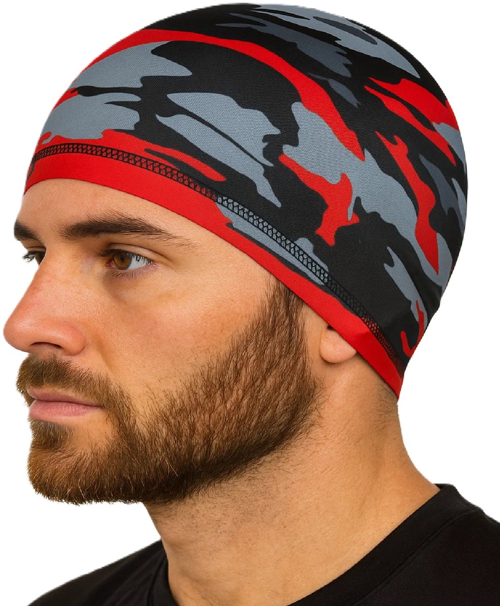 Motor Muts I Camouflage Fiets Muts I Helm Muts I Bandana I Ventilerend I Motor Accessoires I Haarkapje Voor Helm I Camo/Rood