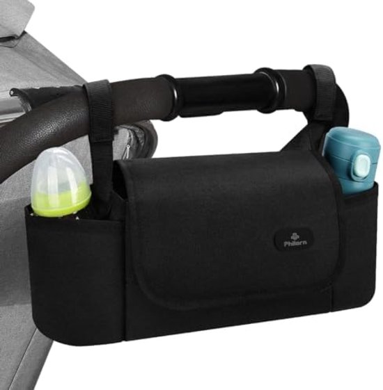 PromoHome Kinderwagen Organizer Tas - Draagbare Buggy Opbergtas met Geïsoleerde Bekerhouders, Schouderriem en Grote Opbergruimte - Universeel Geschikt voor Alle Kinderwagens - Zwart