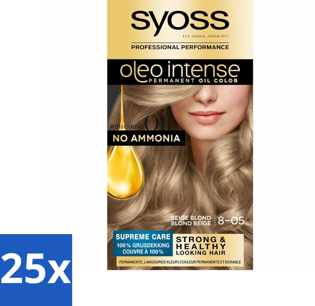 25 x SYOSS - Oleo Intense 8-05 Beige Blond - Haarverf - Zonder Ammoniak - Grijsdekking - Langdurige Kleur - Haarverf - Permanent Haarkleuring - Zonder Ammoniak - Grijsdekking - Olie-formule