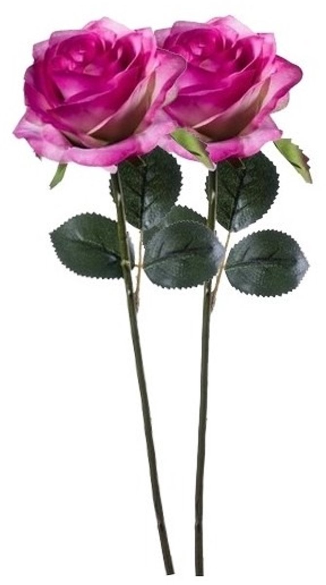 Bellatio Flowers & Plants Emerald Kunstbloemen roos - 2x - rozen - Simone - fuchsia - 45 cm - decoratie bloemen Paars