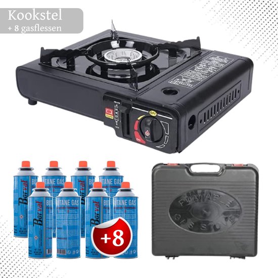 Camping kooktoestel 1 pit Inclusief 8 gasbussen