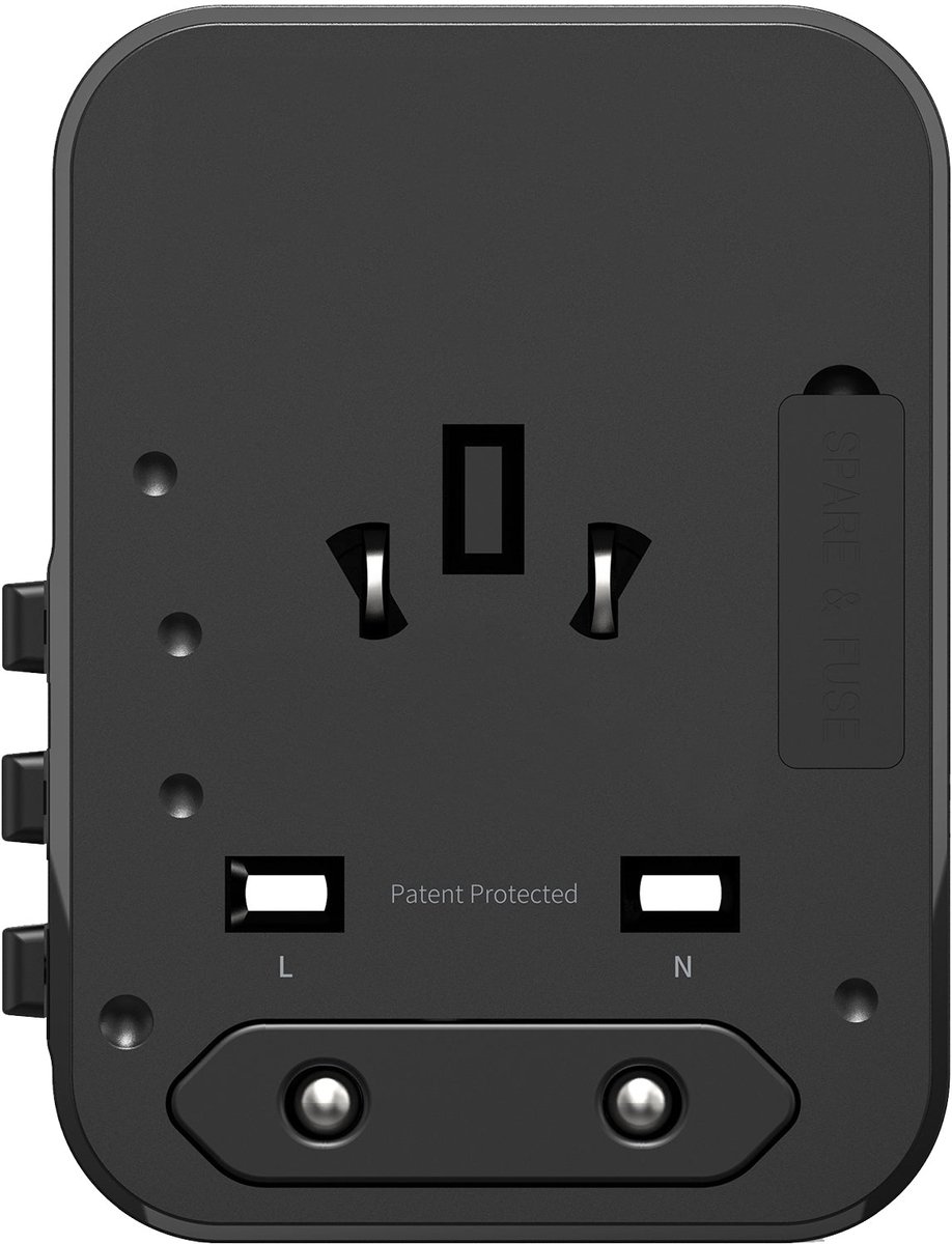 Rixus RX3425 World Travel Adapter 25W With 3 USB Ports Black