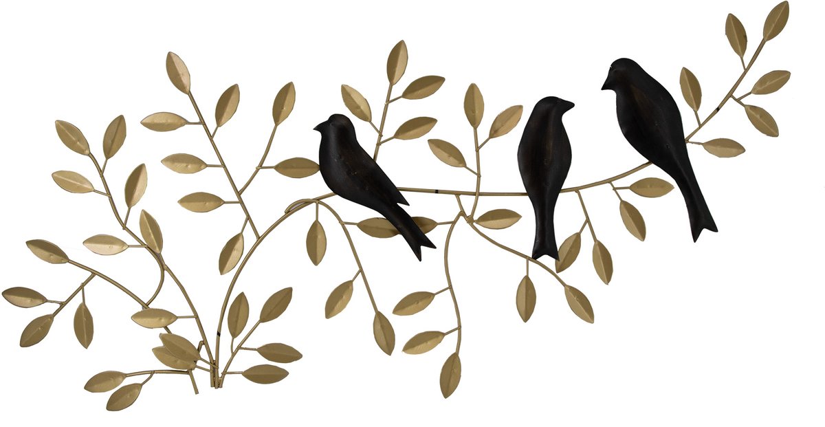 Art for the Home Metal Art Vogels op Tak goud 78cmx38cm