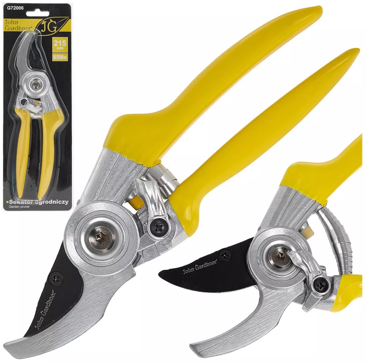 John Gardener snoeischaar - mangaanstaal 65Mn - langs elkaar snijdende messen - 21,5 cm - antislip handgreep, veiligheidspal - voor vers hout