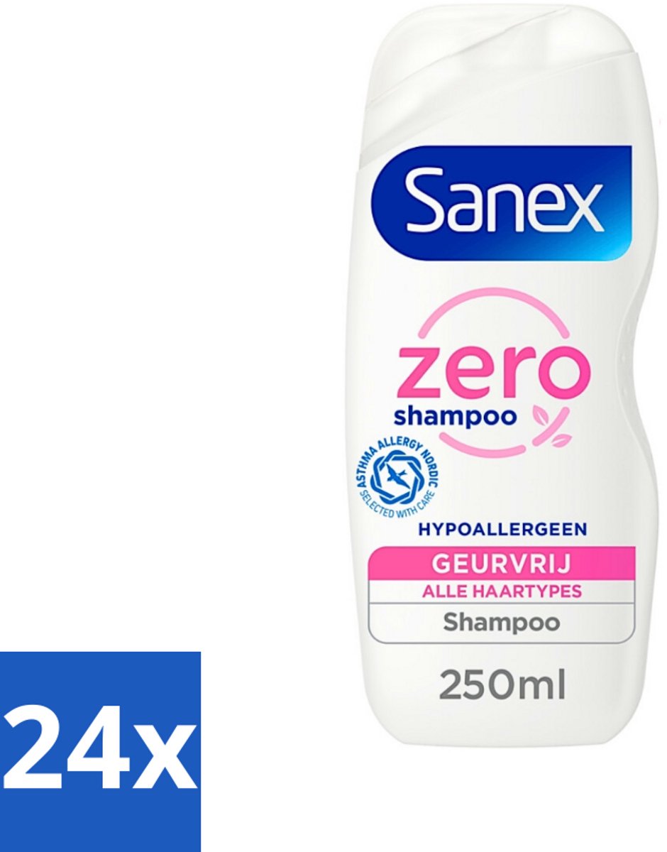 24 x Sanex - Shampoo - Zero% Normal Hair - Milde Reiniging - 250 ml - Sanex Shampoo - Shampoo Normaal Haar - Natuurlijke Shampoo - Biologische Shampoo - Sulfatenvrije Shampoo
