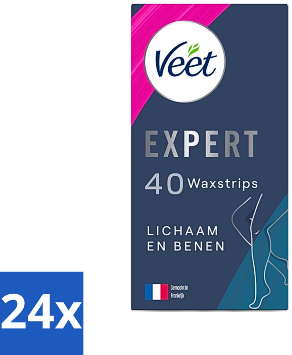 24 x Veet Expert - Ontharingsstrips - Lichaam & Benen - Gevoelige Huid - 40 strips - Veet Ontharingsstrips - Ontharing Benen - Ontharing Lichaam - Gevoelige Huid - Ontharingsstrips Amandelolie