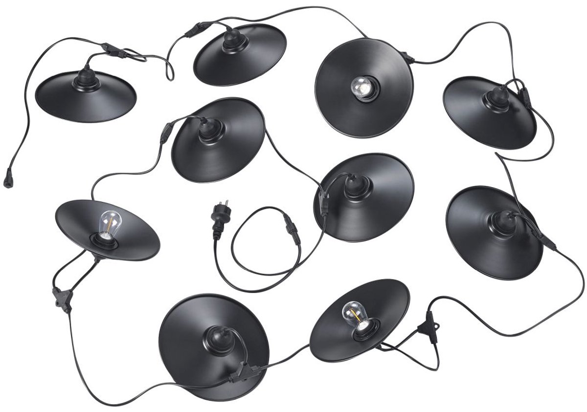 REALITY CHAIN - Lichtsnoer - Zwart mat - incl. 10x E27 1 W - Niet geschikt voor externe dimmer - Wand- en plafondmontage - Buitenverlichting - IP44