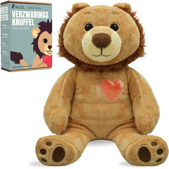 Kudl® Verzwaringsknuffel Met Hartslag - Leeuw - 53cm / 2kg - Verzwaarde Knuffel - Weighted Stuffed Animal - Zware Knuffel - Rustgevende Knuffel met Heartbeat - Plushie - Voor Kinderen en Volwassenen