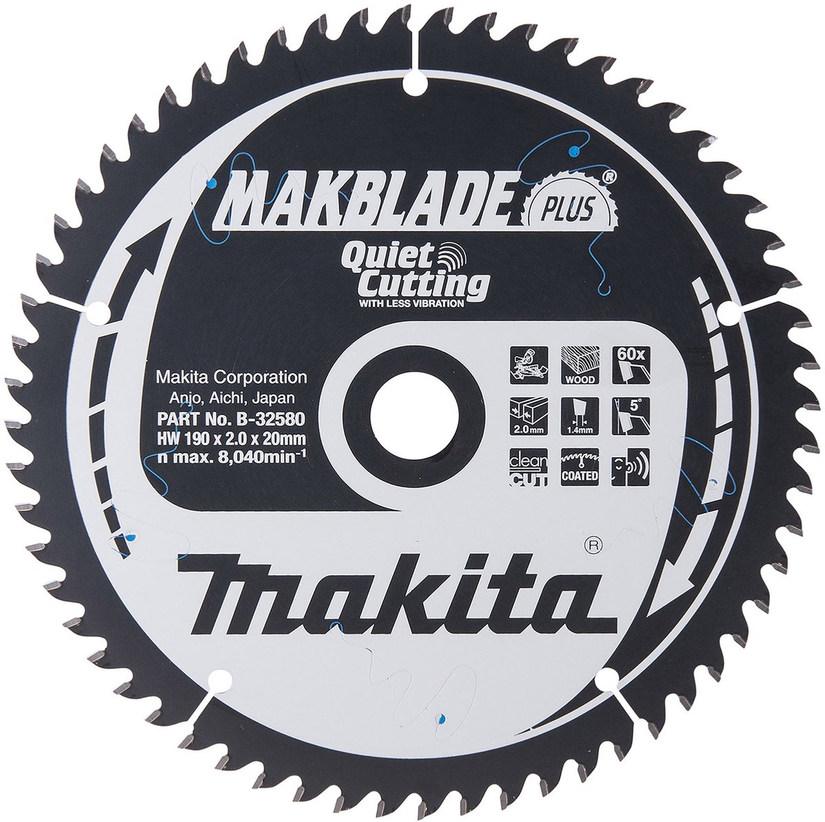 Makita B-32580 Afkortzaagblad Hout | Makblade-Plus | 190 x 20 mm | 60-tands