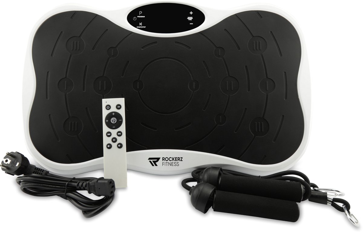 Rockerz Trilplaat Deluxe - Trilplaat fitness - Powerplate - Inclusief weerstandsbanden en handvatten - 5 trainingsprogramma's - 99 snelheidniveaus - Met bluetooth muziek - Kleur: wit
