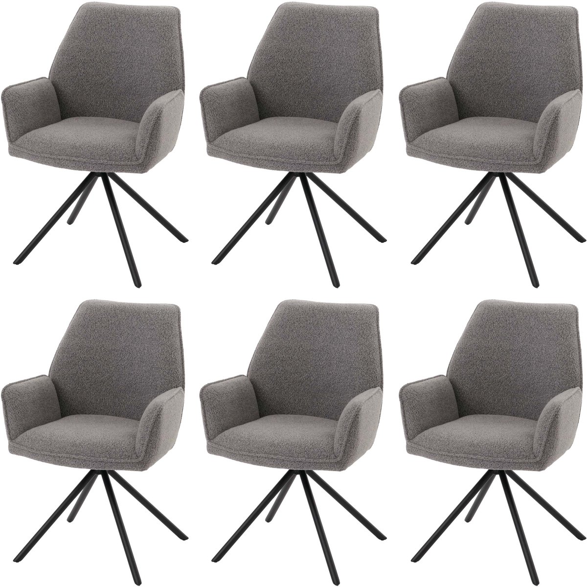 Set van 6 eetkamerstoelen MCW-G67, keukenstoel met armleuningen, draaibaar met automatische terugkeer, bouclé-stof MVG ~ lichtgrijs
