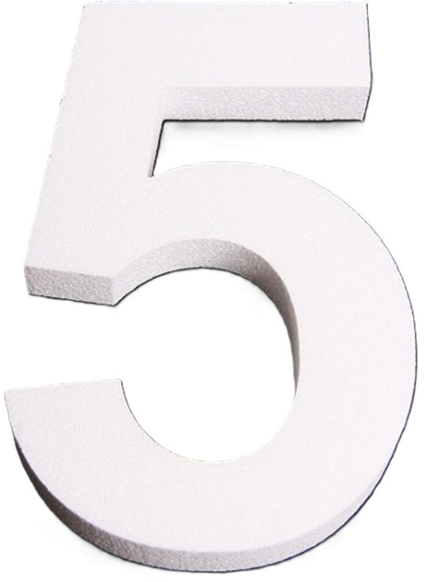 Piepschuim cijfer 5 jaar - H25 cm - hobby/knutselmateriaal - DIY - Knutselen - Cijfers zelf maken - wit