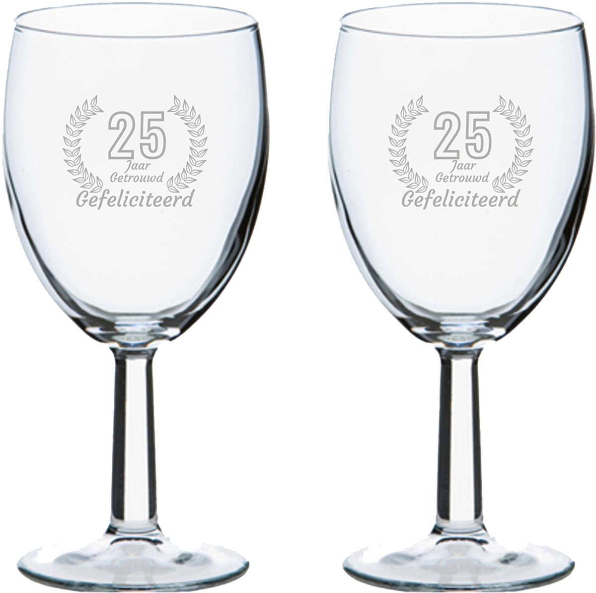 Gegraveerde set wijnglazen 24,5cl Gefeliciteerd 25 jaar getrouwd