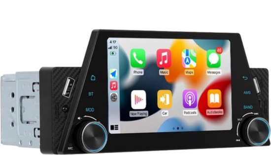 Boscer 1DIN Autoradio 5″ HD Touchscreen Draadloos Apple CarPlay Android Auto Bluetooth USB-C AHD Camera