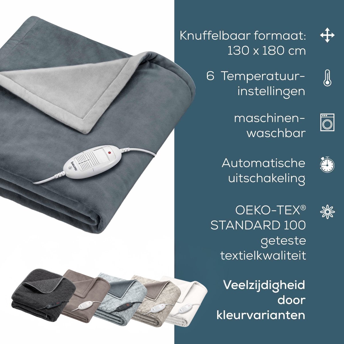 Beurer Elektrische Deken - Warmtedeken - 1 persoons 180x130cm - Test: Zeer goed - Automatische uitschakeling - Grijs - 3 Jaar Garantie – foto 8