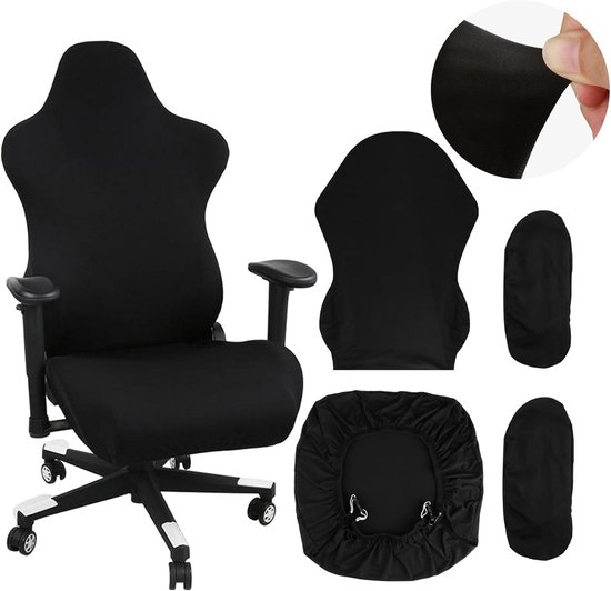 Pack of 4 Gaming Chair Covers - Zwart - Stretch - Verwijderbaar - Wasbaar - Met Armleuningen - Computerstoel - Gamingstoel - Draaisteel
