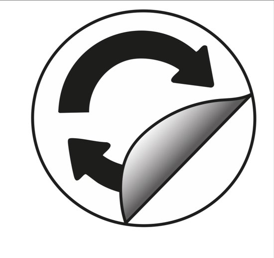 Symbole noir et blanc de deux flèches dans un cercle avec un coin se décollant, indiquant la réutilisabilité.