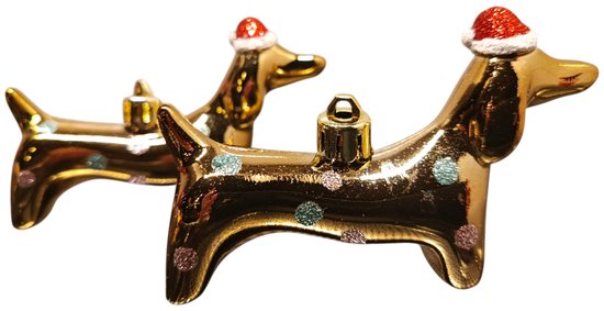 Décoration de Noël 10 cm de long / Boule de Noël - chien / teckel - article de Noël de luxe - 2 pièces - or