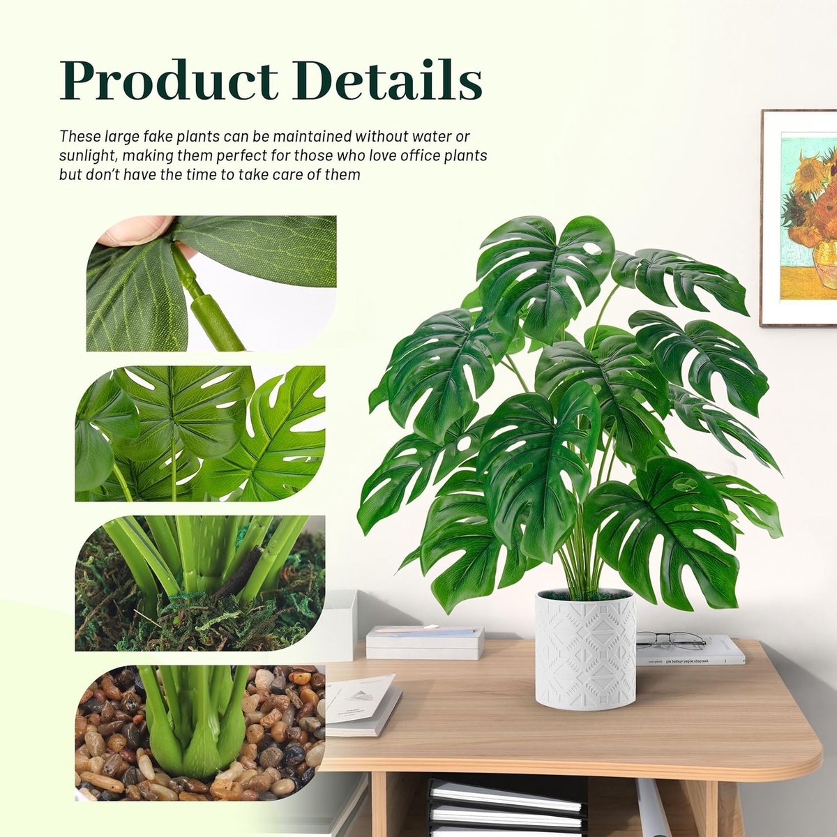Famanu - Kunstplanten Indoor Grote 28 '' Monstera Faux Potplanten Indoor Tall voor Thuis Boerderij Slaapkamer Woonkamer Decor