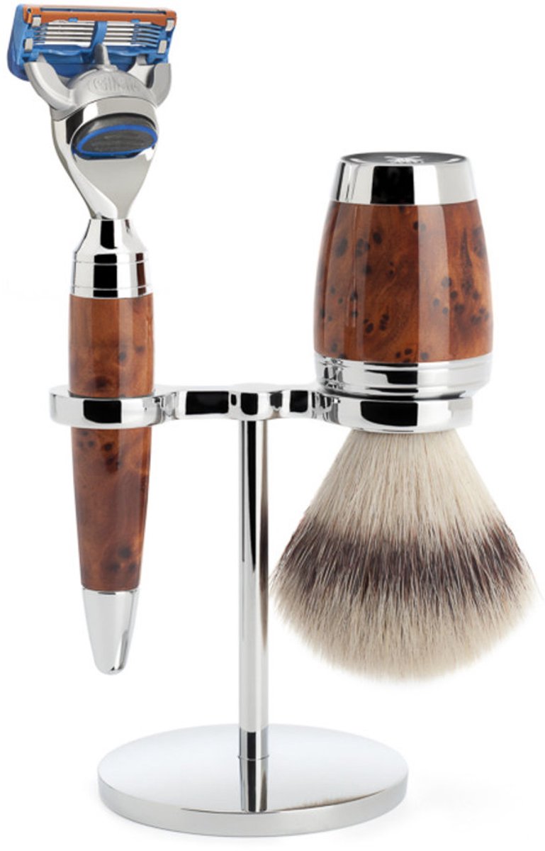 MÜHLE -Fusion & Sillvertip -Fibre Scheerset (3-Delig) Stylo Thuja Wood