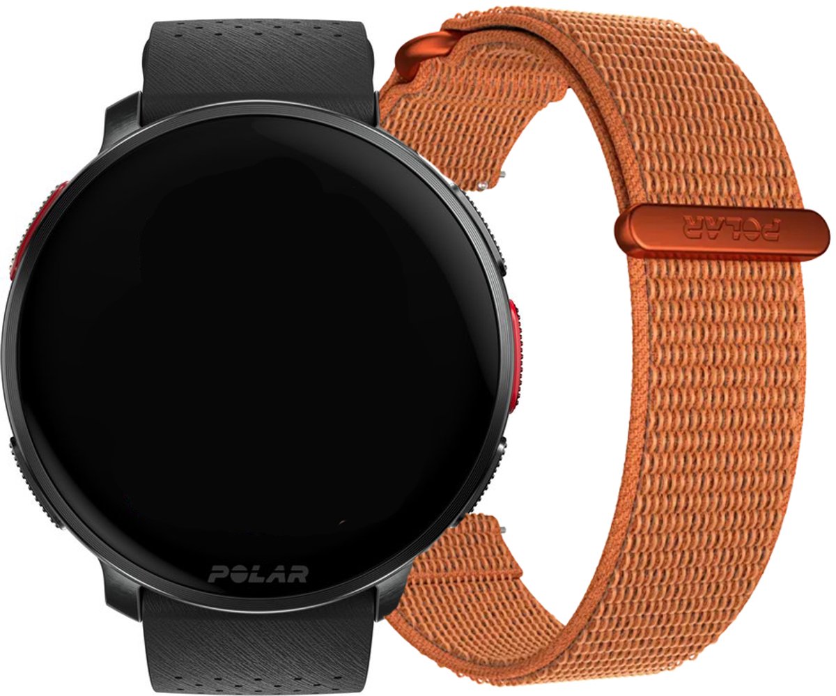 Polar VANTAGE V3 Sport Smartwatch met GPS - Zwart/grijs + extra polsband Oranje Hook&Loop