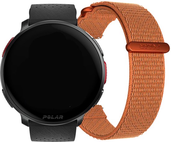Foto: Polar vantage v3 sport smartwatch met gps zwart grijs extra polsband oranje hook loop
