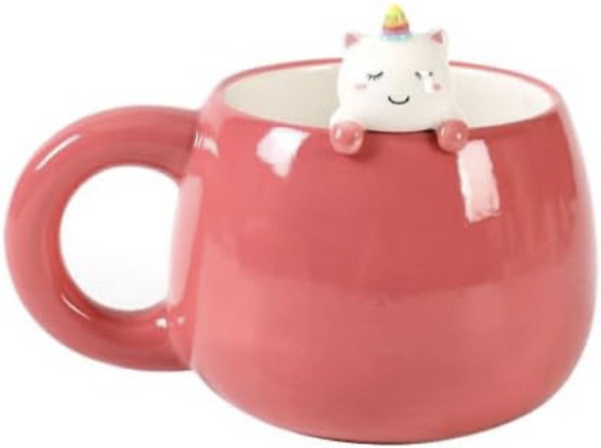 iTotal Home and Gifts Ceramic Mug with Charm "UNICORN" Keramische mok met keramisch dier op de rand, thee- of koffiemok (EENHOORN) 450 ml 13,8 x 13,8 x 8,5 cm; 410 gr