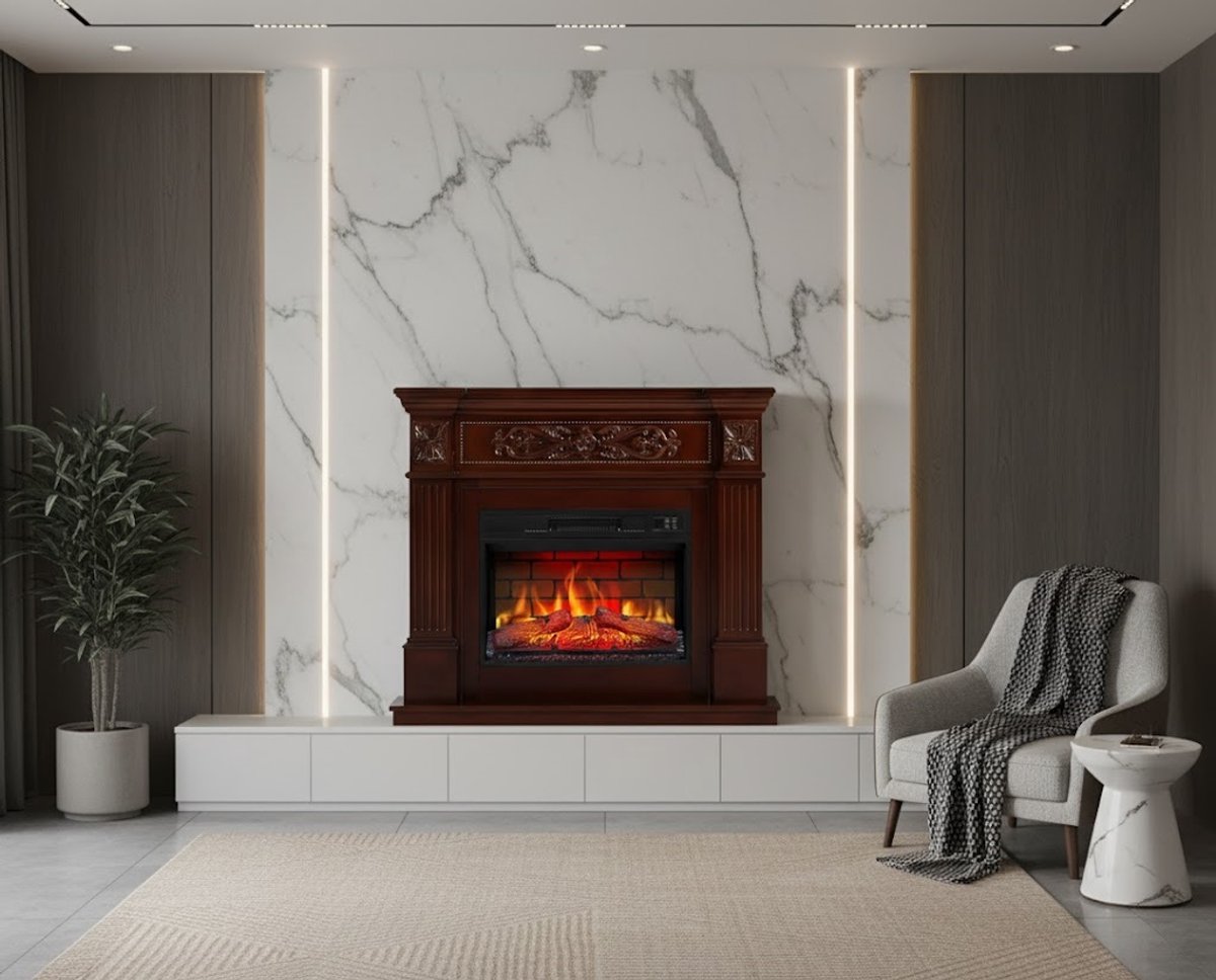 Elektrische Haard Toscana Premium Flame AF23B – 1800W LED Sfeerhaard met Realistisch Vlameffect & Knettereffect – Digitale Thermostaat – Timer – Afstandsbediening – Vrijstaand – MDF – Roestkleurige Baksteenlook – Voor Ruimtes tot 30m² HomeByNicole