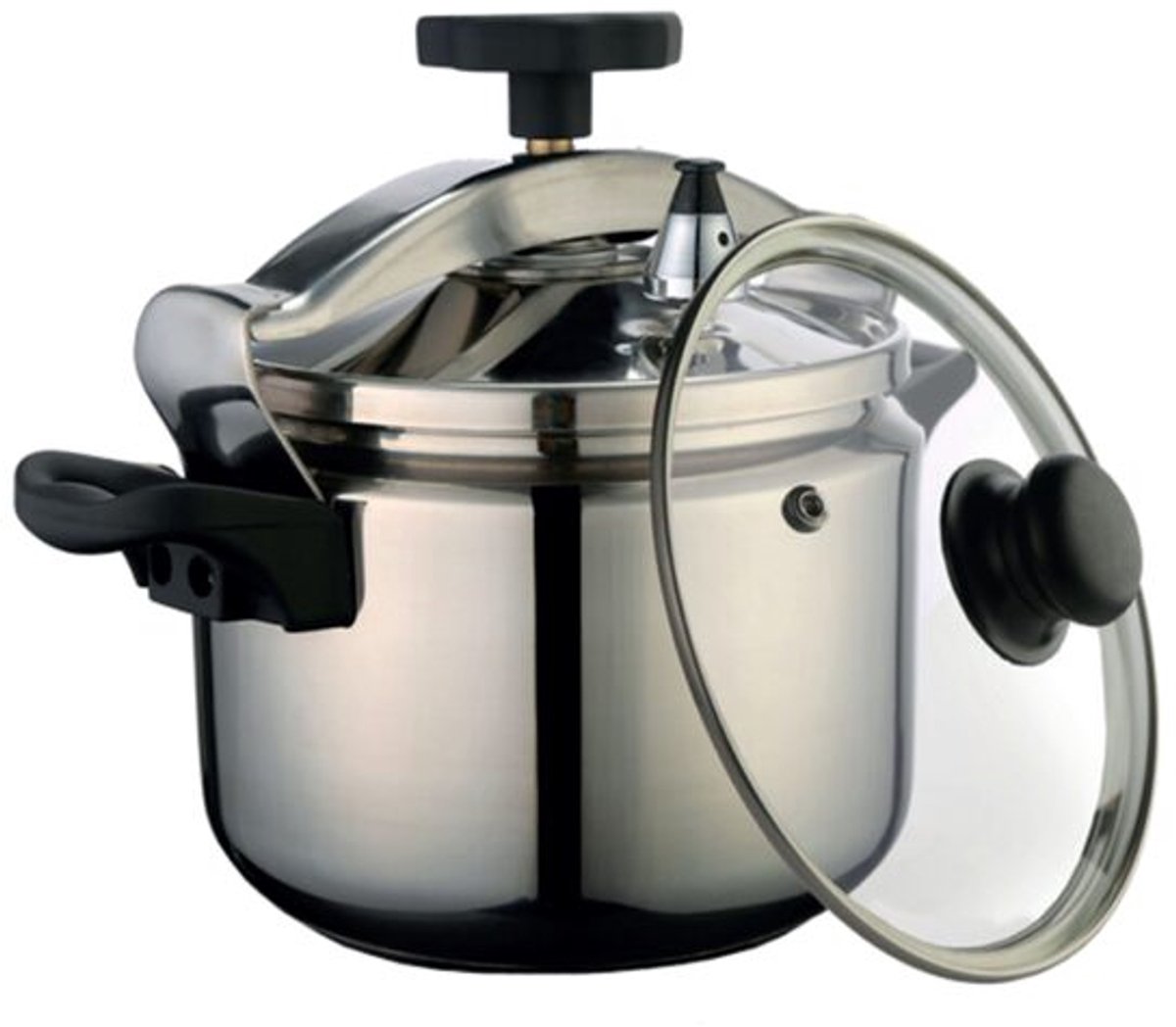 Ertone ERT-MN301 Snelkookpan 6 L – RVS Drukpan met Druk- en Glazen Deksel – 3-Laag Bodem – Voor Inductie, Gas & Elektrisch – Veiligheidsventielen