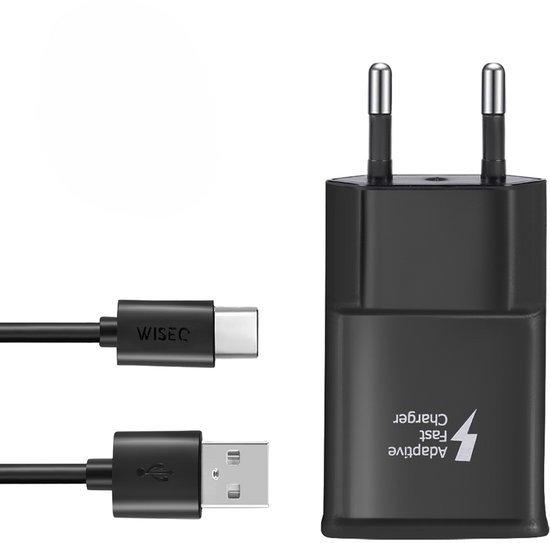 WiseQ Oplader geschikt voor Samsung inclusief USB C oplaadkabel - 2 meter - 15W Snellader - zwart